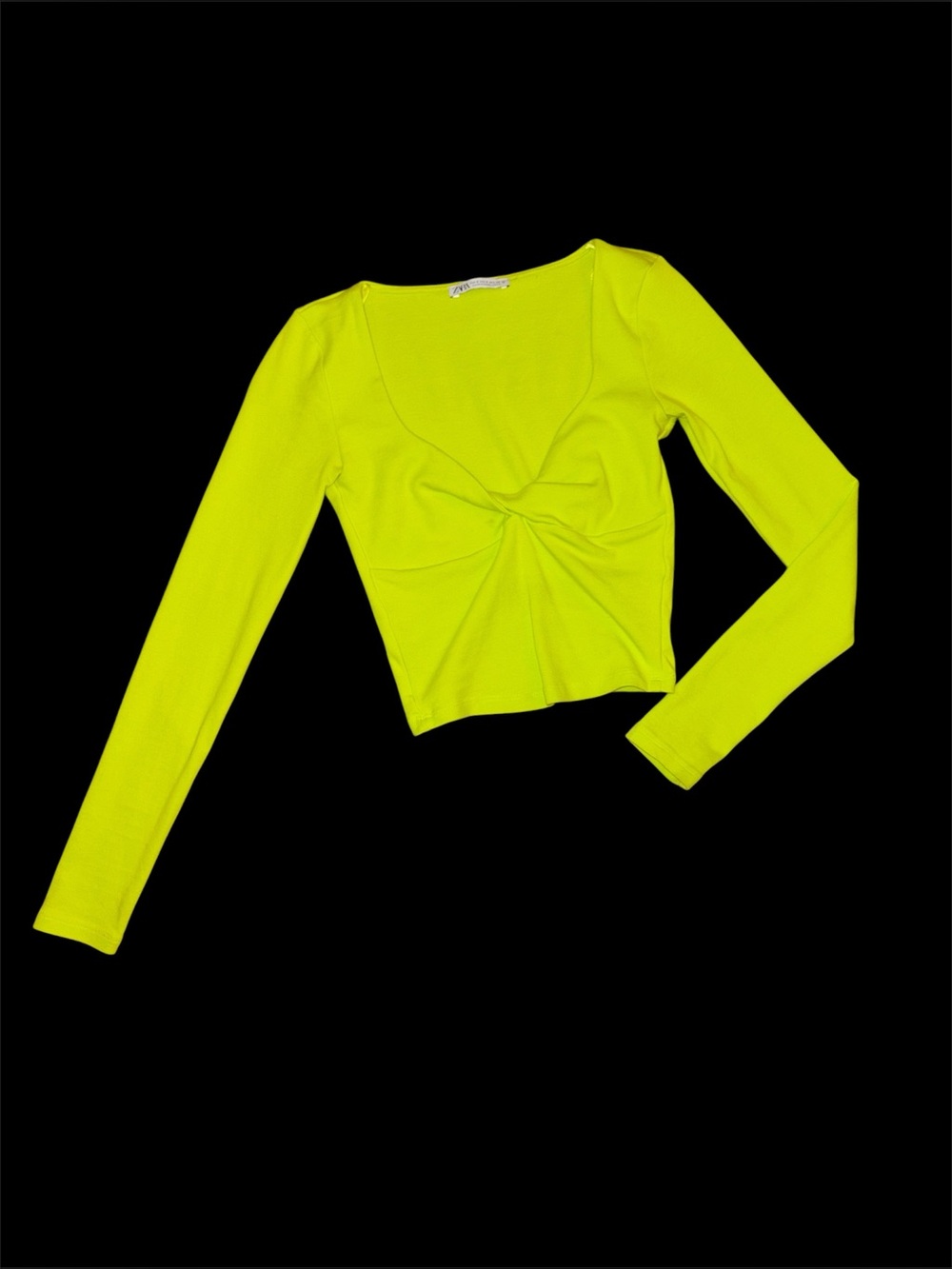 Zara high lighter Neon green Yellow Twist-Front Long Sleeve Crop Top small